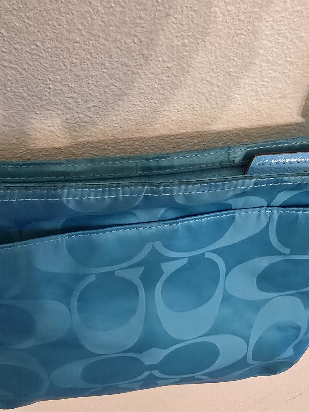 Coach Signature C Getaway File Crossbody Slim Bag Purse Teal Blue Nylon #F77408 - Picture 10 of 16